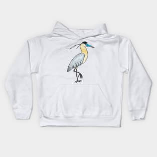 Capped heron bird cartoon illustration Kids Hoodie